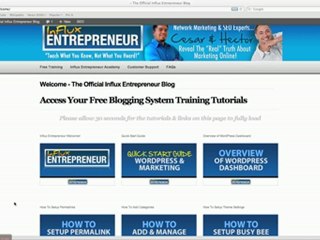 Overview of Wordpress Dashboard for Influx Entrepreneur