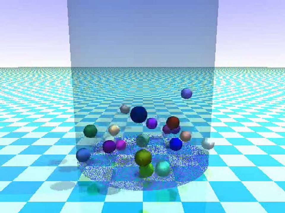 Simulation 3D Chute Particules sans viscosité