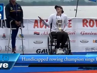 Handicapped rowing champion sings Hatikva