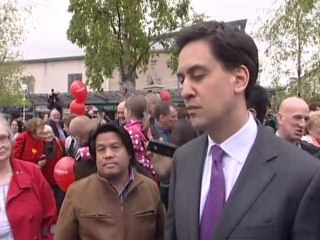 Ed Miliband gets hit by an egg during Southampton walkabout