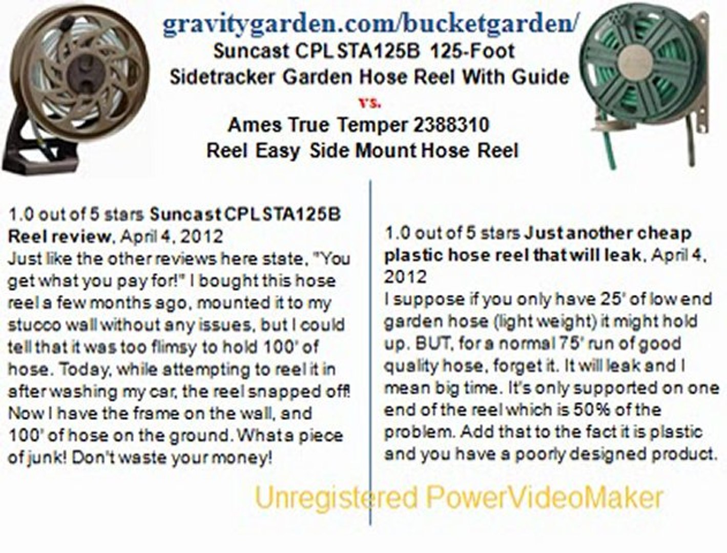 Suncast CPLSTA125B 125-Foot Sidetracker Garden Hose Reel With Guide vs Ames  True Temper 2388310 Reel Easy Side Mount Hose Reel - video Dailymotion