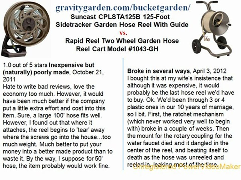 Suncast CPLSTA125B 125-Foot Sidetracker Garden Hose Reel With Guide vs Rapid Reel Two Wheel Garden Hose Reel Cart Model #1043-GH