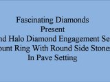 Round Halo Diamond Engagement Semi Mount Ring With Round Side Stones In Pave Setting FDENS3208R-SM