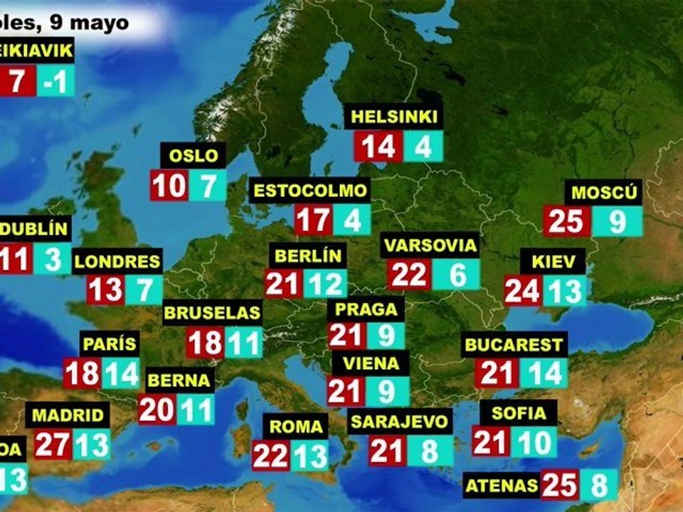 El tiempo en Europa, por países, previsión lunes 7 y martes 8 de mayo