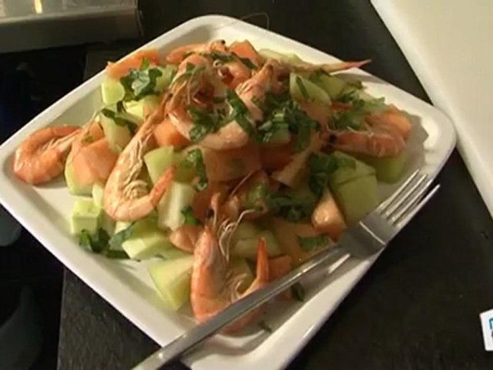 Cuisine : Recette de salade de crevettes aux deux melons