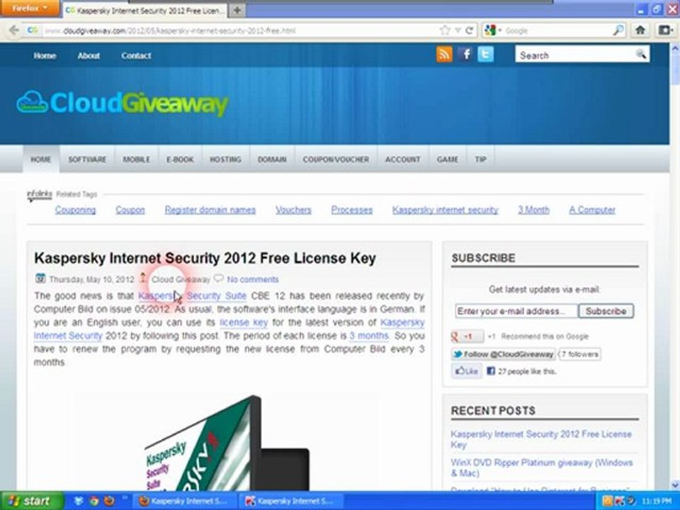 Kaspersky Internet Security 2012 Free 1 Year License Key