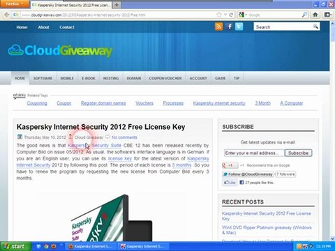 Kaspersky Internet Security 2012 Free 1 Year License Key
