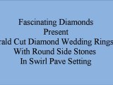 Emerald Cut Diamond Wedding Rings Set With Round Side Stones In Swirl Pave Setting FDENS3008EM