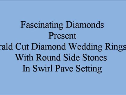 Emerald Cut Diamond Wedding Rings Set With Round Side Stones In Swirl Pave Setting FDENS3008EM