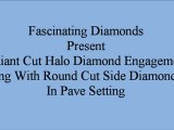 Radiant Cut Halo Diamond Engagement Ring With Round Cut Side Diamonds In Pave Setting FDENR8689RA