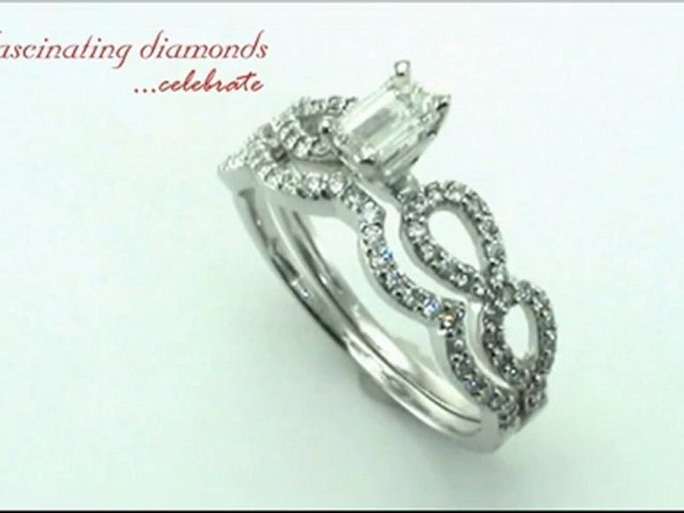 Emerald Cut Diamond Split Band Wedding Bridal Rings Set In Pave Setting FDENS3040EM