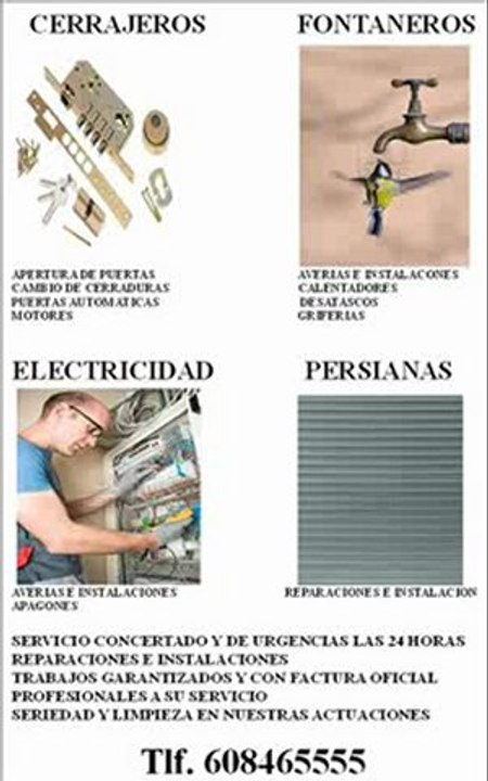FONTANEROS ALICANTE 608465555 CERRAJEROS ELECTRICISTAS 24 HORAS