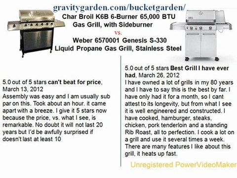 Char Broil K6B 6-Burner 65,000 BTU Gas Grill, with Sideburner vs.Weber 6570001 Genesis S-330 Liquid Propane Gas Grill, Stainless Steel