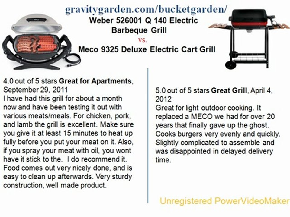 Weber 526001 Q 140 Electric Barbeque Grill VS.Meco 9325 Deluxe Electric Cart Grill, Satin Black