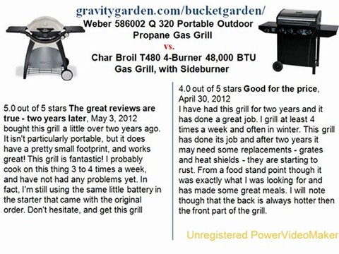 Weber 586002 Q 320 Portable Outdoor Propane Gas Grill vs. Char Broil T480 4-Burner 48,000 BTU Gas Grill, with Sideburner