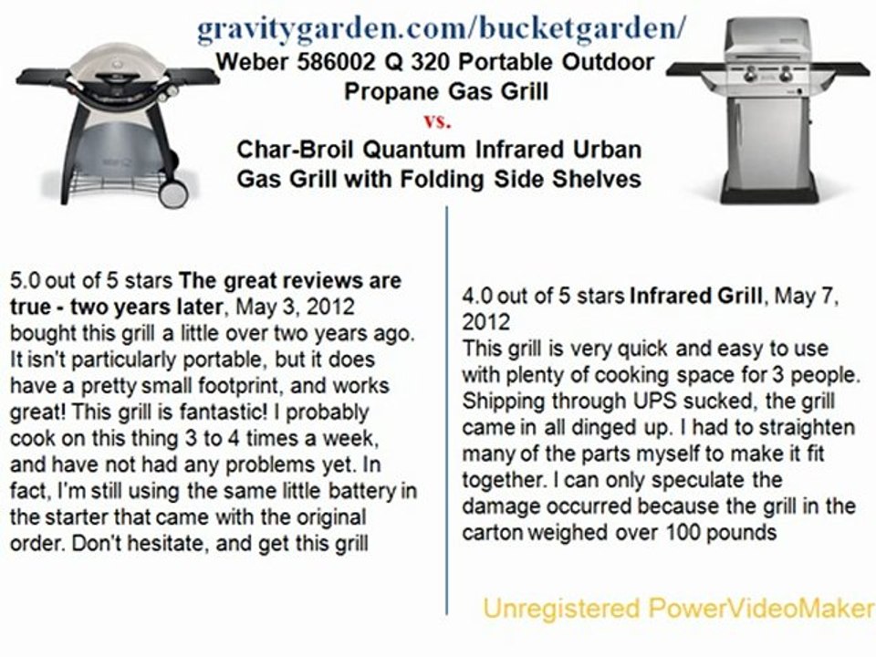 Weber 586002 Q 320 Portable Outdoor Propane Gas Grill  vs. Char-Broil Quantum Infrared Urban Gas Grill with Folding Side Shelves