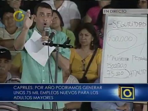 Capriles promete crear 75 mil empleos anuales para la tercera edad