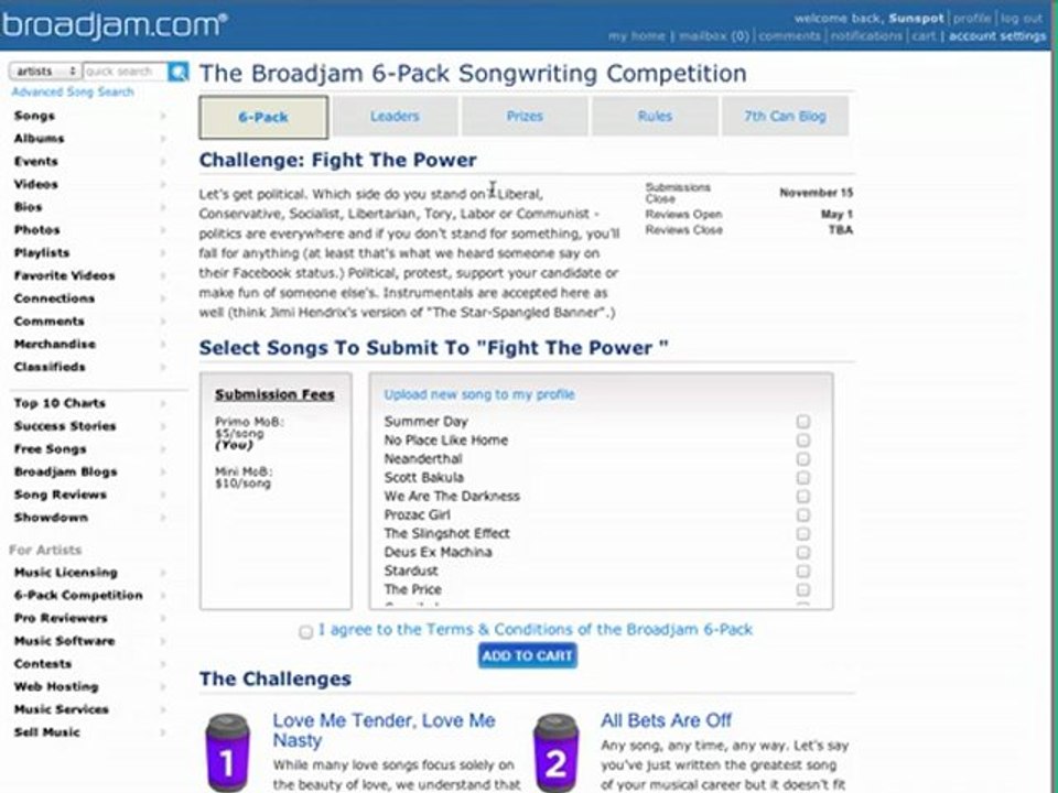 Broadjam 2012 6-Pack Songwriting Competition Challenge 3