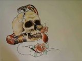 Skull and Snake Tattoo Design - Speed Drawing