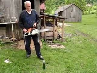 Opening Beer with Chainsaw