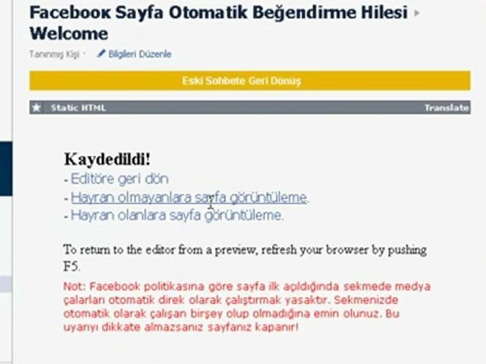 Facebook Durum, Sayfa, Bağlantı Beğendirme ve Abone Ol Uygulaması