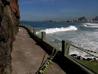 Strong waves pound Rio de Janeiro’s shore