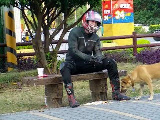 Eating McDonald's food....the true biker way.