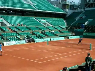 Jo Tsonga à l'entrainement à Roland-Garros