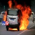 Van bursts into flames in China