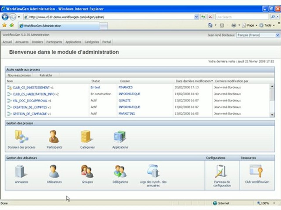 Logiciel BPM WorkflowGen : Gestion des Utilisateurs