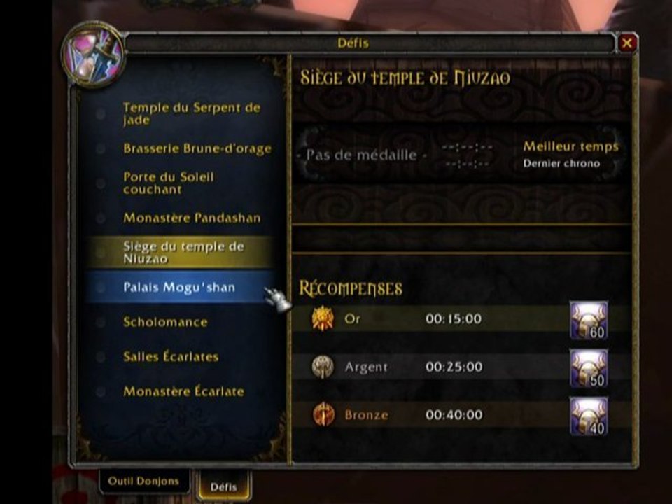 Interface des donjons en mode défi - Mists of Pandaria