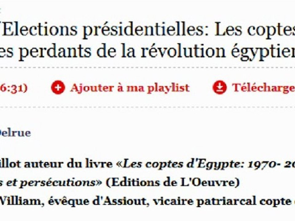 Egypte/Elections présidentielles: Les coptes d'Egypte seront-ils les perdants de la révolution égyptienne?