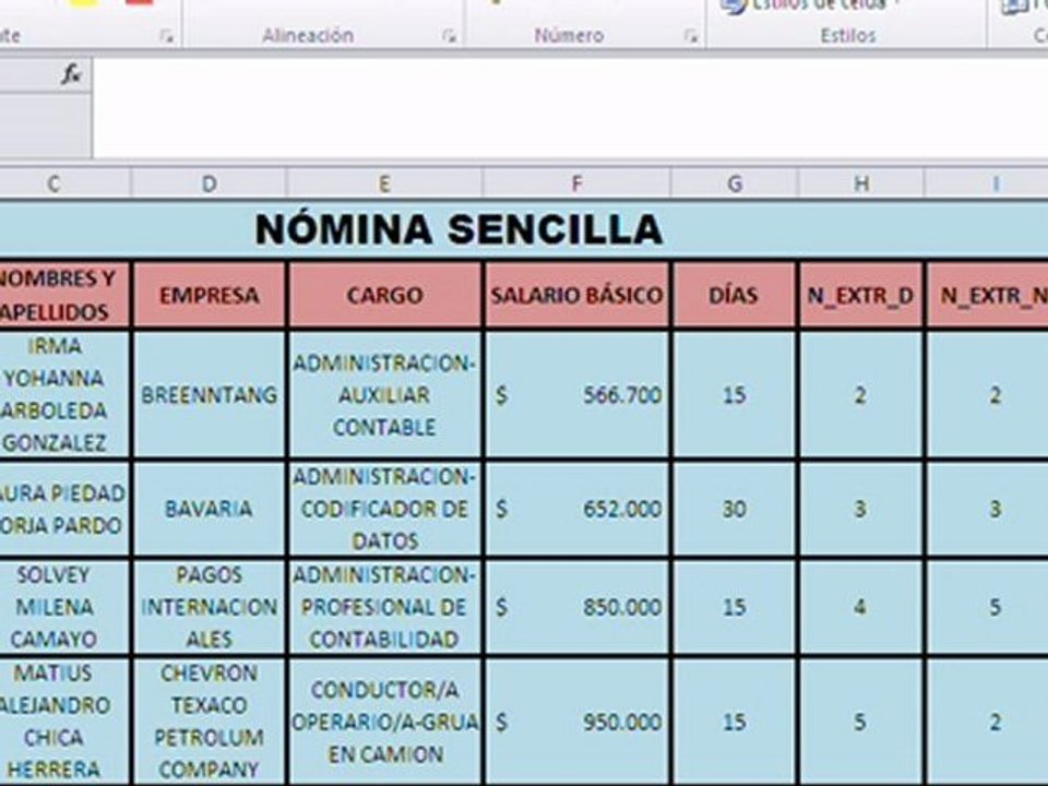 NÓMINA EN EXCEL 2010
