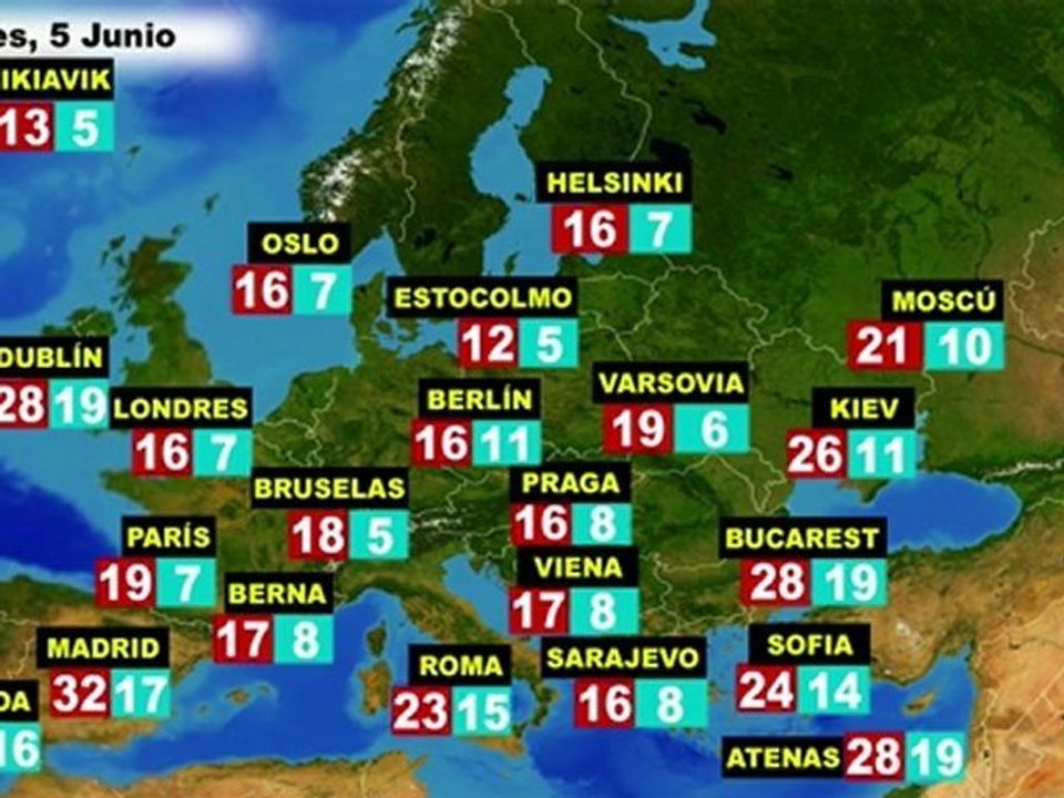 El tiempo en Europa, por países, previsión lunes 4 y martes 5 de junio