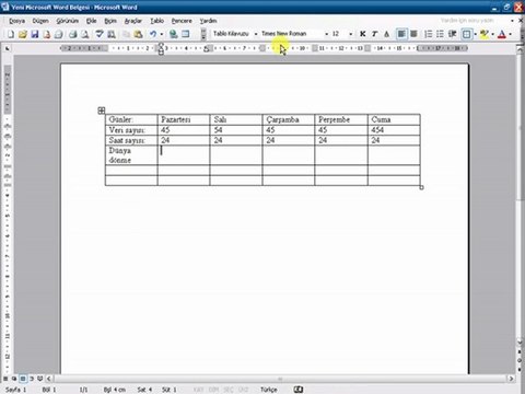 Word'de Tablo Oluşturma