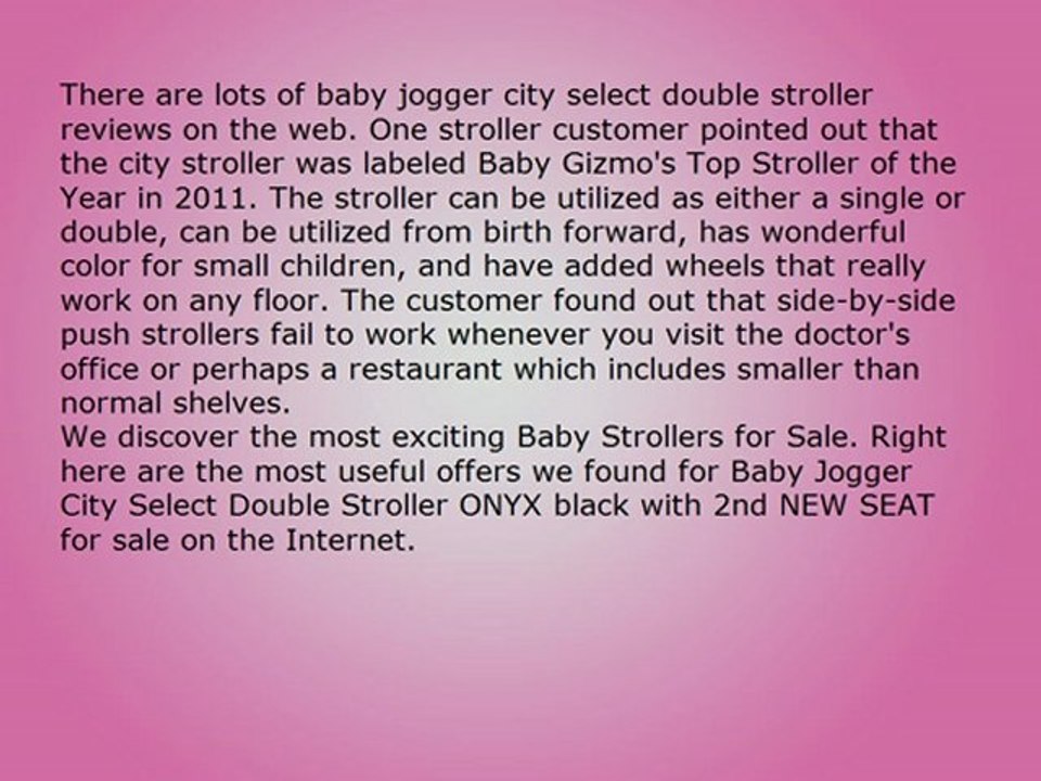 Baby Joggers City Select Double Stroller