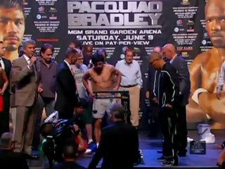 Manny Pacquiao and Tim Bradley weigh-in in Vegas
