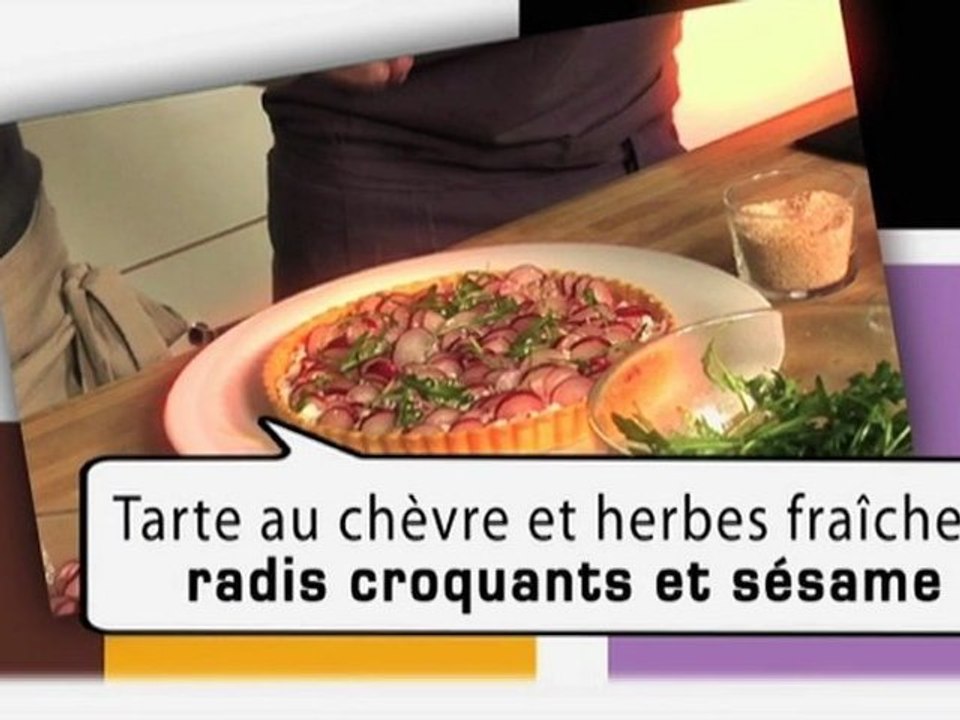 REPAS DIVIN - Recette 7 : Tarte au chèvre et herbes fraiches, radis croquant et sésame