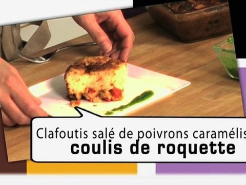 REPAS DIVIN - Recette 9 : Clafoutis salé de poivrons caramélisés, coulis de roquette