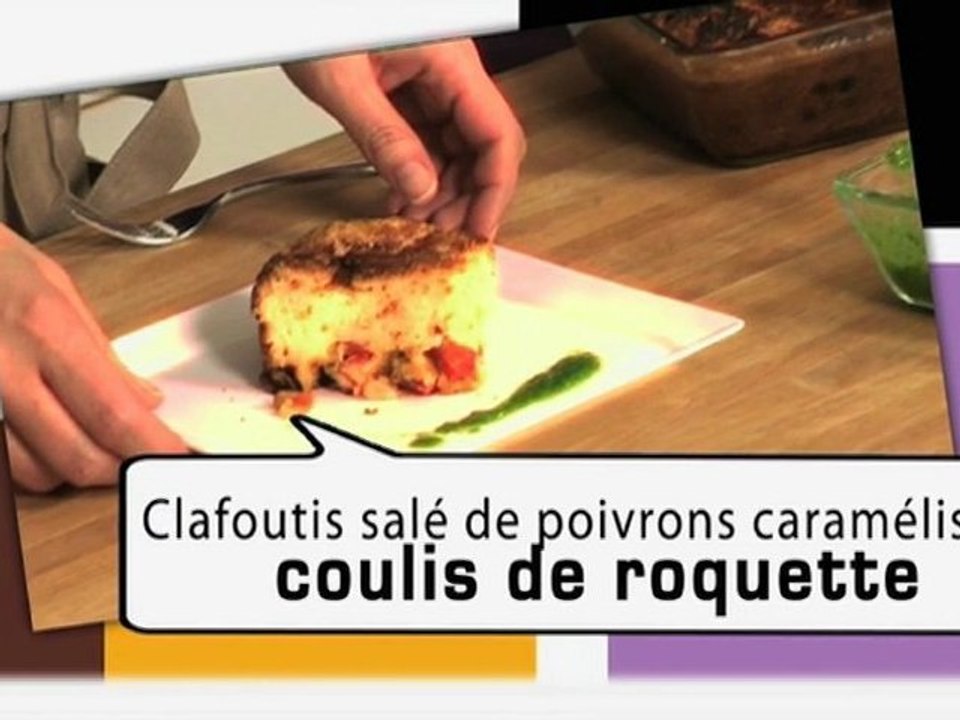 REPAS DIVIN - Recette 9 : Clafoutis salé de poivrons caramélisés, coulis de roquette