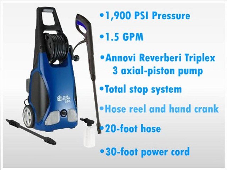 AR Blue Clean AR383 1,900 PSI 1.5 GPM 11 Amp Electric Pressure Washer With Hose Reel