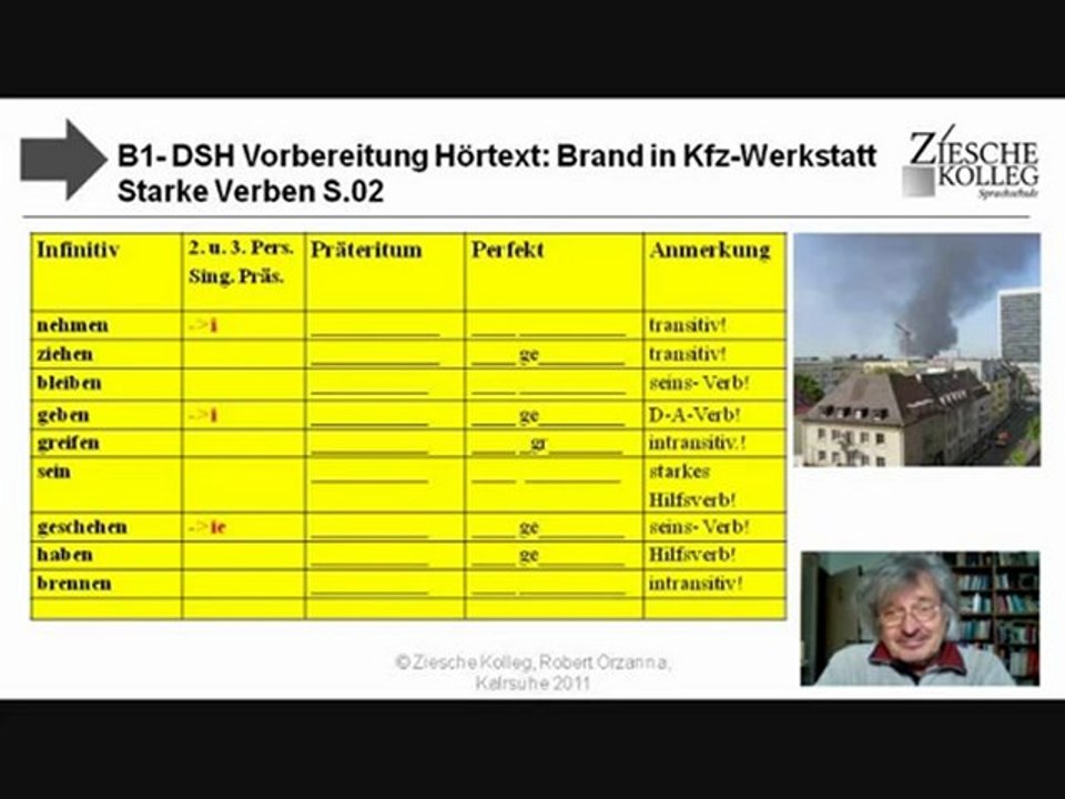 B1 - DSH starke Verben zum Hörtext Brand in Kfz-Werkstadt 02 mit Ton