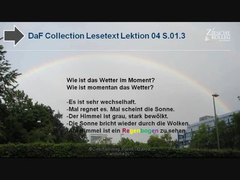 DaF Collektion Kap.01 Lektion 04 Lese- u. Hörtext Wetter S. 01.3b Regenbogen