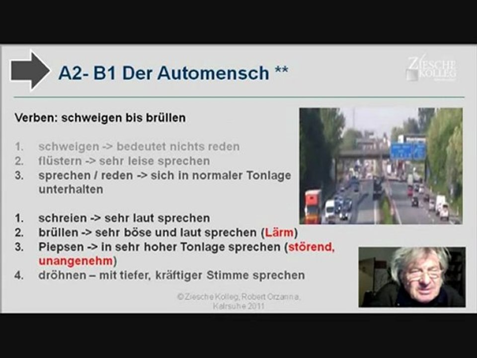 A1-B1 Verben der menschlichen Artikulation von 'schweigen bis dröhnen'