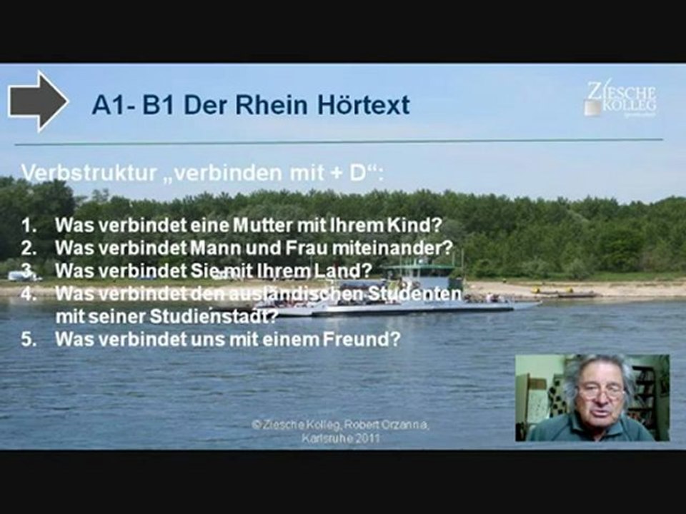 A1-B1 zum Hörtext der Rhein Verbstruktur verbinden mit + D