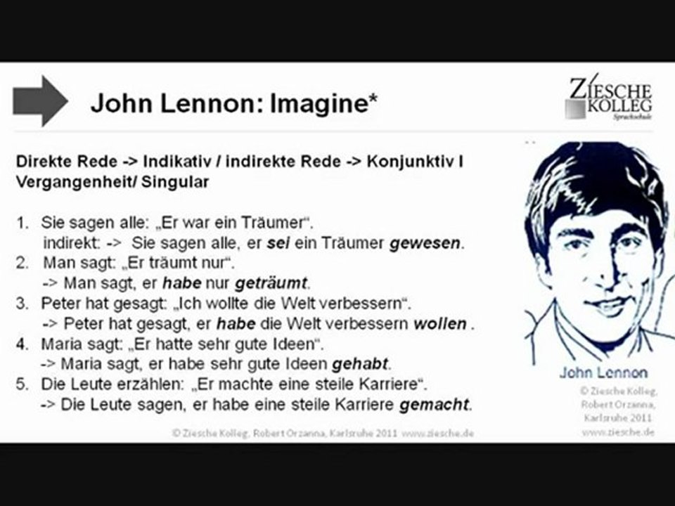 A2-B1 John Lennon Imagine Konjunktiv I  Vergangenheit