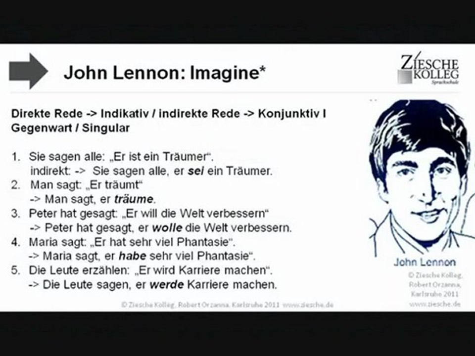 A2 B1 John Lennon Imagine Konjunktiv I Gegenwart