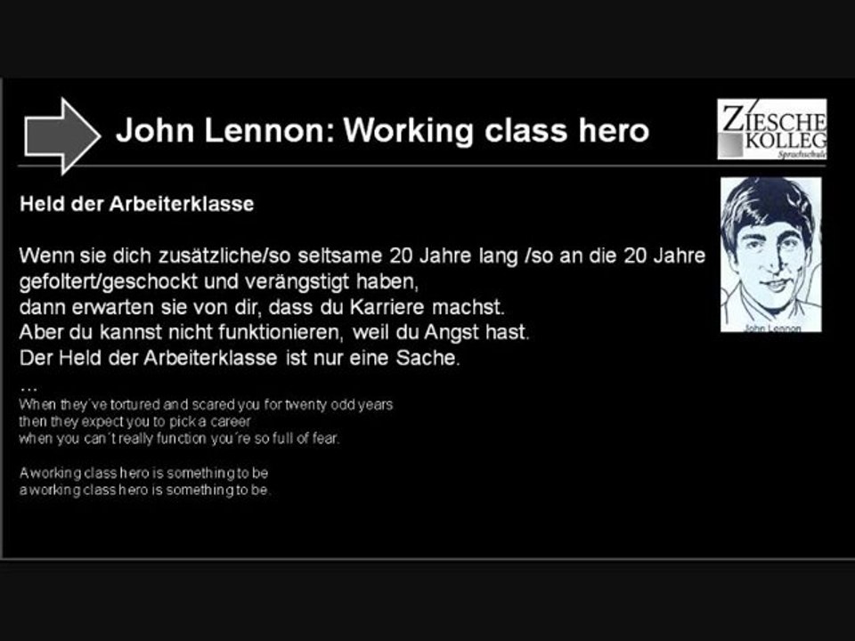 John Lennon working class hero Lyrics Hörtext Deutsch B1-B2.