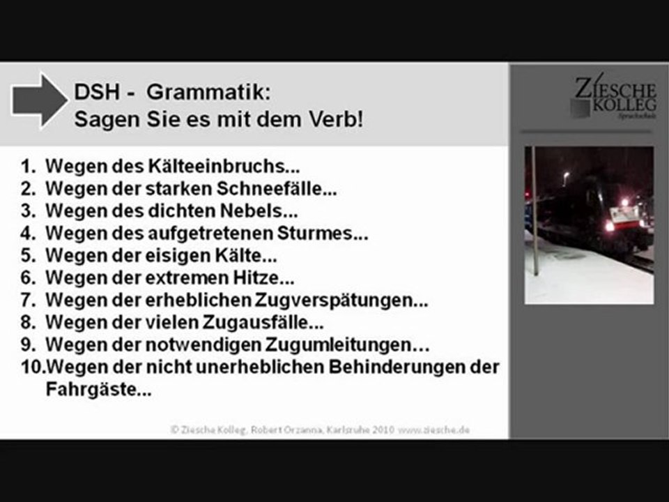A2 DSH Grammatik zum Lesetext CNL und Wintereinbruch Verb S 05
