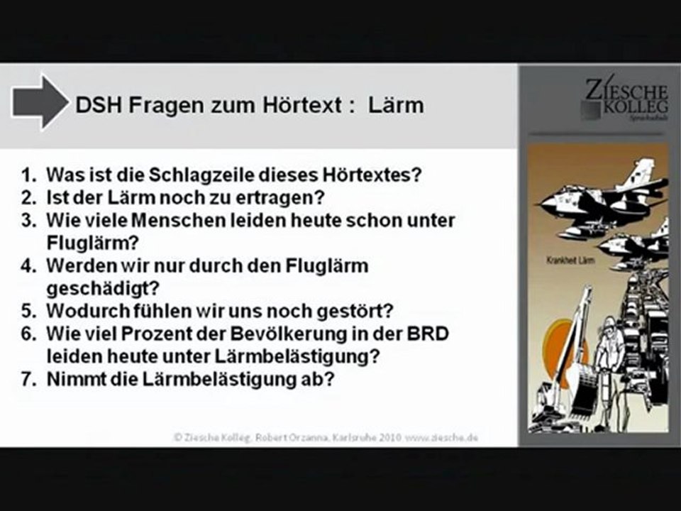 DSH Vorbereitung Fragen zum Hörtext  Lärm Teil 1